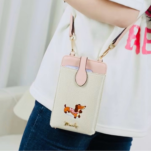 NEW Stylish Brown Embroidered Dachshund Crossbody Bag - Picture 5 of 5